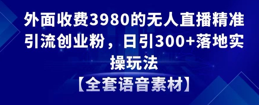 外面收费3980的无人直播精准引流创业粉，日引300+落地实操玩法【全套语音素材】【揭秘】-86资源库