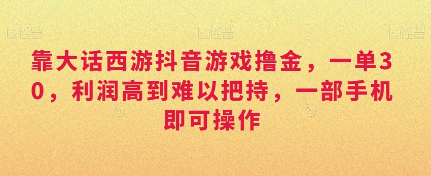 靠大话西游抖音游戏撸金，一单30，利润高到难以把持，一部手机即可操作，日入3000+【揭秘】-86资源库