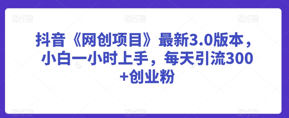 抖音《网创项目》最新3.0版本，小白一小时上手，每天引流300+创业粉【揭秘】-86资源库