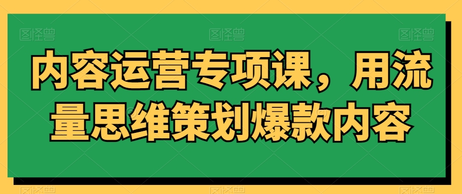 内容运营专项课，用流量思维策划爆款内容-86资源库