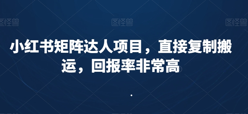 小红书矩阵达人项目，直接复制搬运，回报率非常高-86资源库
