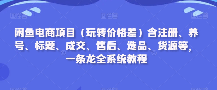 闲鱼电商项目（玩转价格差）含注册、养号、标题、成交、售后、选品、货源等，一条龙全系统教程-86资源库