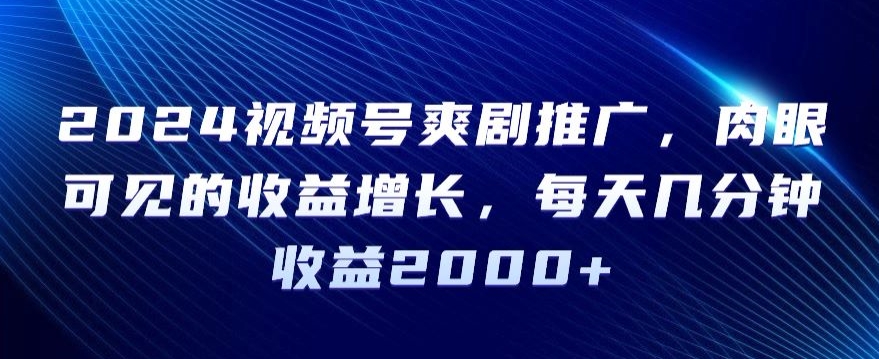 2024视频号爽剧推广，肉眼可见的收益增长，每天几分钟收益2000+【揭秘】-86资源库