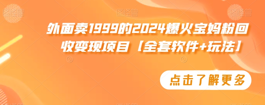 外面卖1999的2024爆火宝妈粉回收变现项目【全套软件+玩法】【揭秘】-86资源库