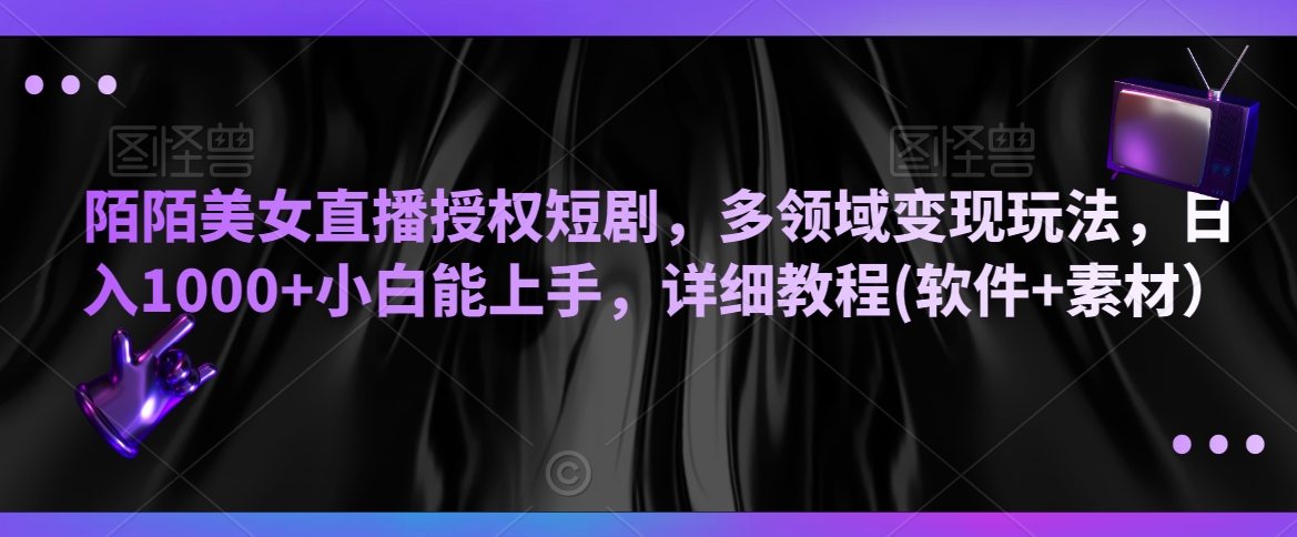 陌陌美女直播授权短剧，多领域变现玩法，日入1000+小白能上手，详细教程(软件+素材）【揭秘】-86资源库