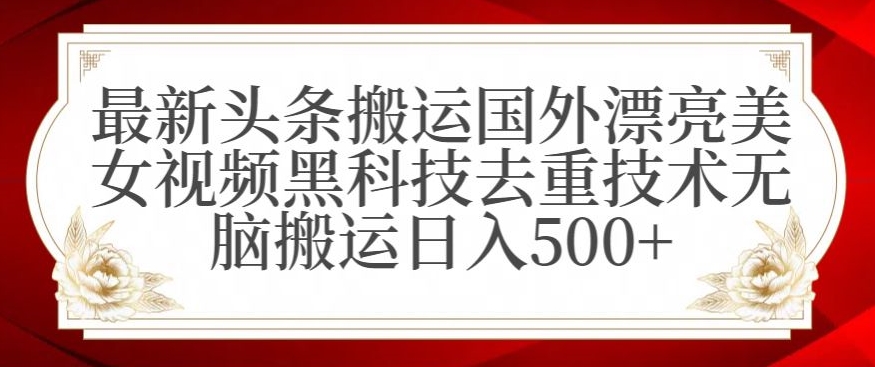 最新头条搬运国外漂亮美女视频黑科技去重技术无脑搬运日入500+【揭秘】-86资源库