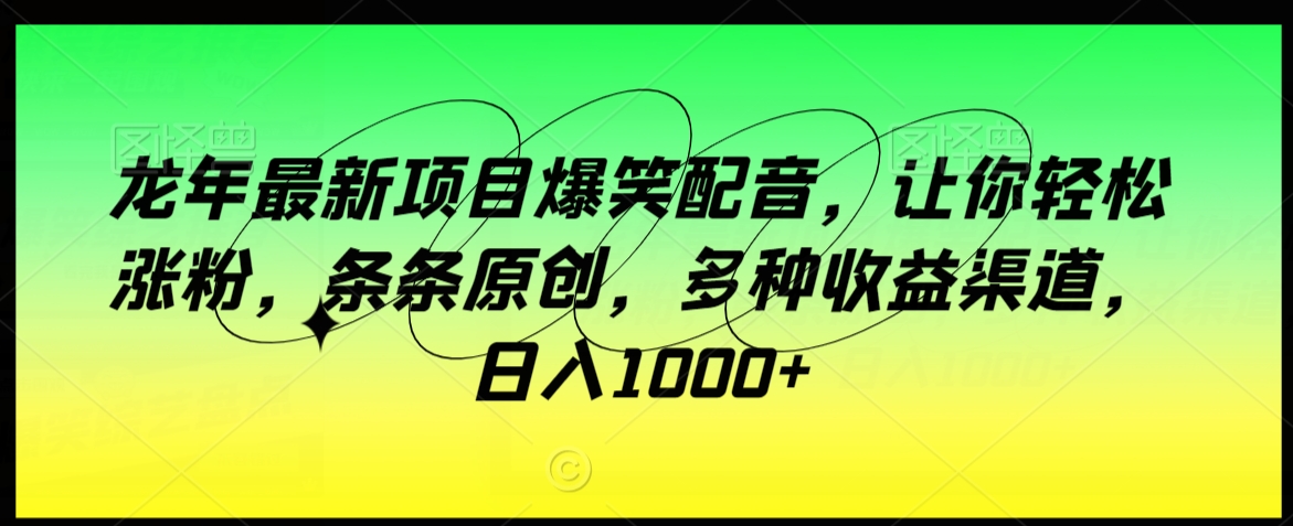 龙年最新项目爆笑配音，让你轻松涨粉，条条原创，多种收益渠道，日入1000+【揭秘】-86资源库