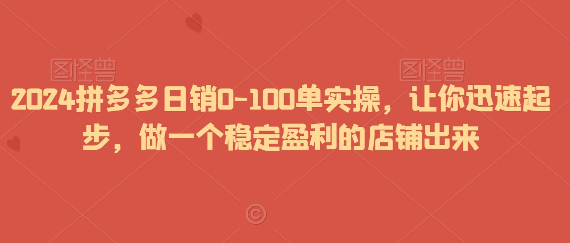 2024拼多多日销0-100单实操，让你迅速起步，做一个稳定盈利的店铺出来-86资源库