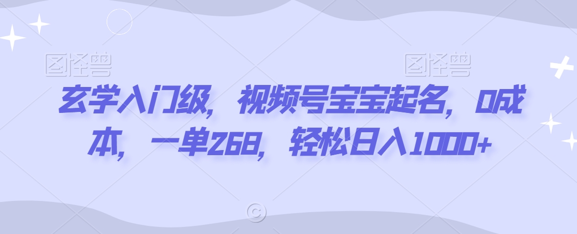 玄学入门级，视频号宝宝起名，0成本，一单268，轻松日入1000+【揭秘】-86资源库