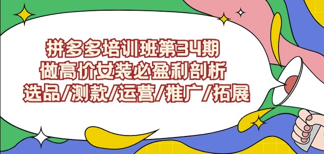 拼多多培训班第34期：做高价女装必盈利剖析选品/测款/运营/推广/拓展-86资源库