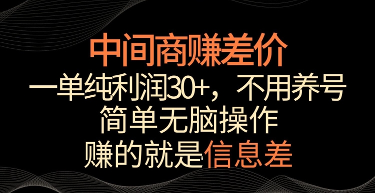 中间商赚差价，一单纯利润30+，简单无脑操作，赚的就是信息差，轻轻松松日入1000+【揭秘】-86资源库