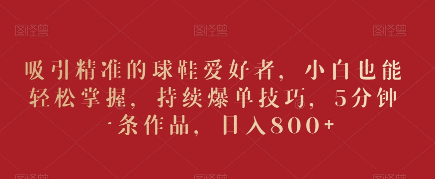 吸引精准的球鞋爱好者，小白也能轻松掌握，持续爆单技巧，5分钟一条作品，日入800+【揭秘】-86资源库