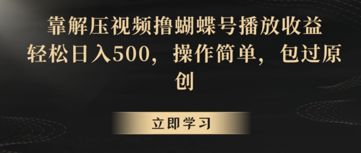 靠解压视频撸蝴蝶号播放收益，轻松日入500，操作简单，包过原创【揭秘】-86资源库