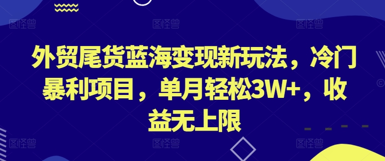 外贸尾货蓝海变现新玩法，冷门暴利项目，单月轻松3W+，收益无上限【揭秘】-86资源库