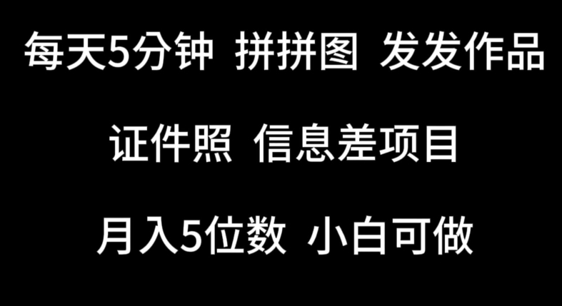 每天5分钟，拼拼图发发作品，证件照信息差项目，小白可做【揭秘】-86资源库