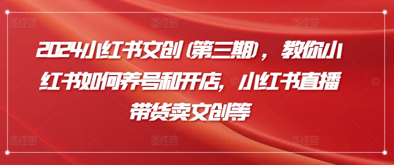 2024小红书文创(第三期)，教你小红书如何养号和开店，小红书直播带货卖文创等-86资源库