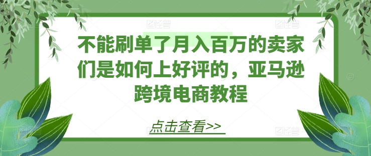 不能刷单了月入百万的卖家们是如何上好评的，亚马逊跨境电商教程-86资源库