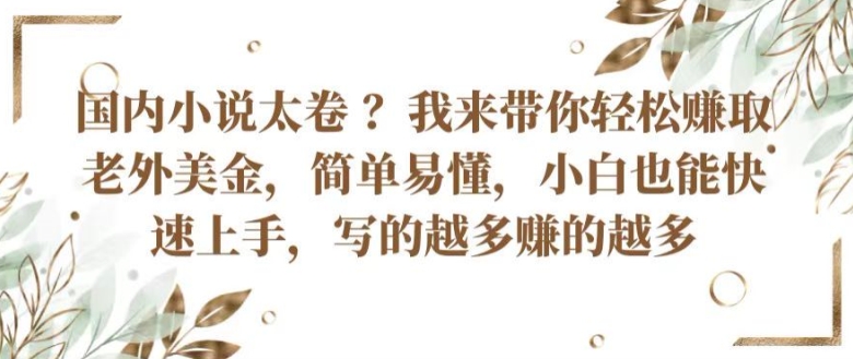 国内小说太卷 ?带你轻松赚取老外美金，简单易懂，小白也能快速上手，写的越多赚的越多【揭秘】-86资源库