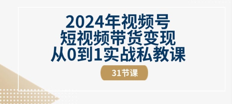 2024年视频号短视频带货变现从0到1实战私教课(31节视频课)-86资源库
