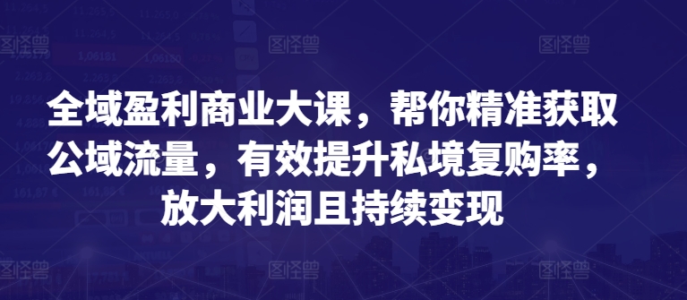 全域盈利商业大课，帮你精准获取公域流量，有效提升私境复购率，放大利润且持续变现-86资源库