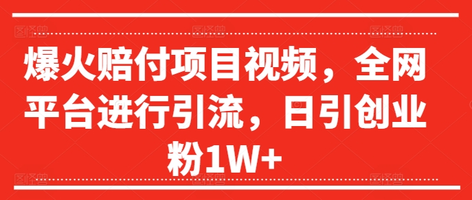 爆火赔付项目视频，全网平台进行引流，日引创业粉1W+【揭秘】-86资源库