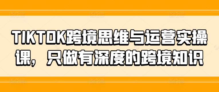 TIKTOK跨境思维与运营实操课，只做有深度的跨境知识-86资源库