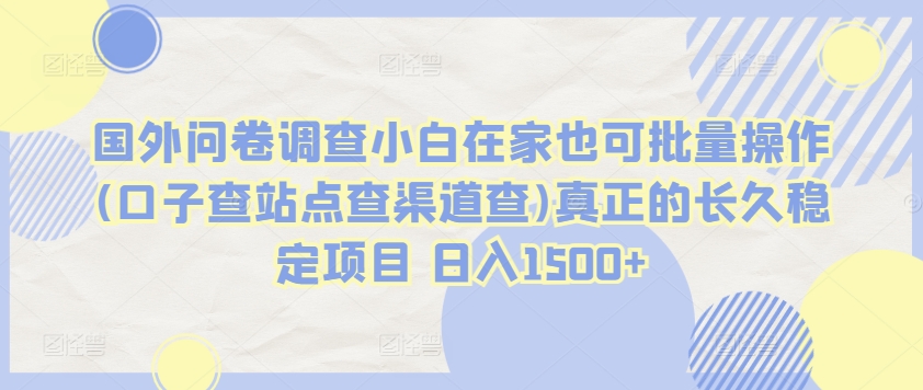 国外问卷调查小白在家也可批量操作(口子查站点查渠道查)真正的长久稳定项目 日入1500+【揭秘】-86资源库