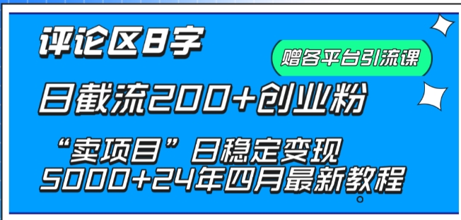 抖音评论区8字日截流200+创业粉 “卖项目”日稳定变现5000+【揭秘】-86资源库