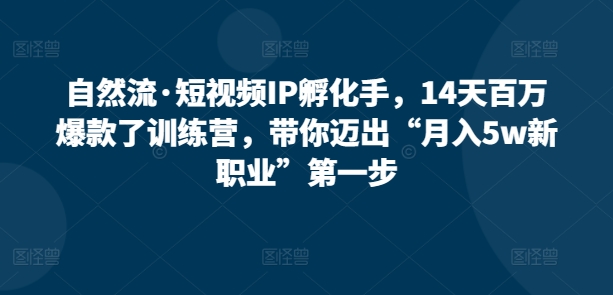 自然流·短视频IP孵化手，14天百万爆款了训练营，带你迈出“月入5w新职业”第一步-86资源库