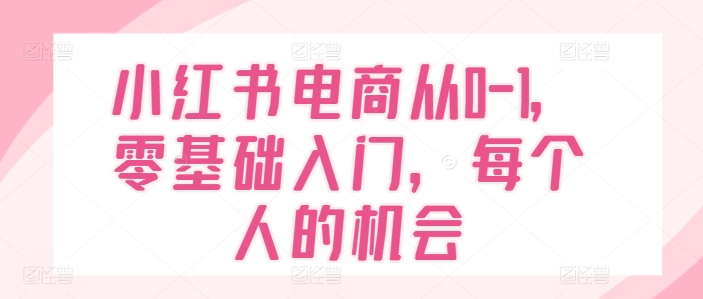 小红书电商从0-1，零基础入门，每个人的机会-86资源库