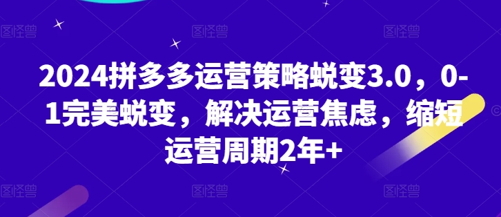 2024拼多多运营策略蜕变3.0，0-1完美蜕变，解决运营焦虑，缩短运营周期2年+-86资源库