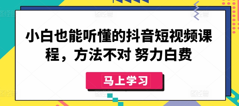 小白也能听懂的抖音短视频课程，方法不对 努力白费-86资源库