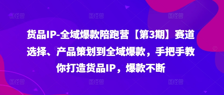货品IP全域爆款陪跑营【第3期】赛道选择、产品策划到全域爆款，手把手教你打造货品IP，爆款不断-86资源库