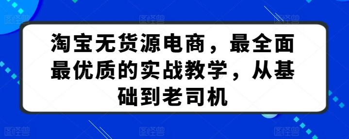 淘宝无货源电商，最全面最优质的实战教学，从基础到老司机-86资源库