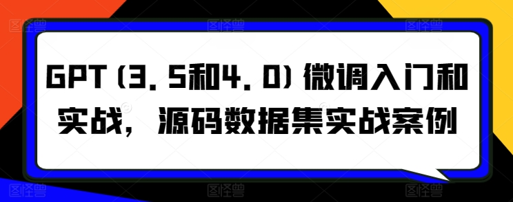 GPT(3.5和4.0)微调入门和实战，源码数据集实战案例-86资源库