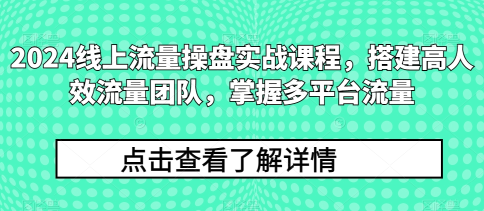 2024线上流量操盘实战课程，搭建高人效流量团队，掌握多平台流量-86资源库