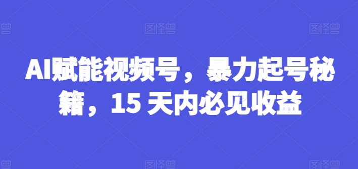AI赋能视频号，暴力起号秘籍，15 天内必见收益【揭秘】-86资源库