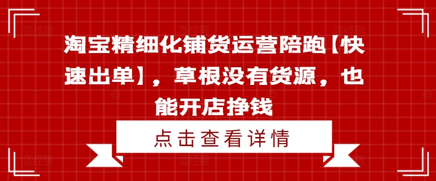 淘宝精细化铺货运营陪跑【快速出单】，草根没有货源，也能开店挣钱-86资源库