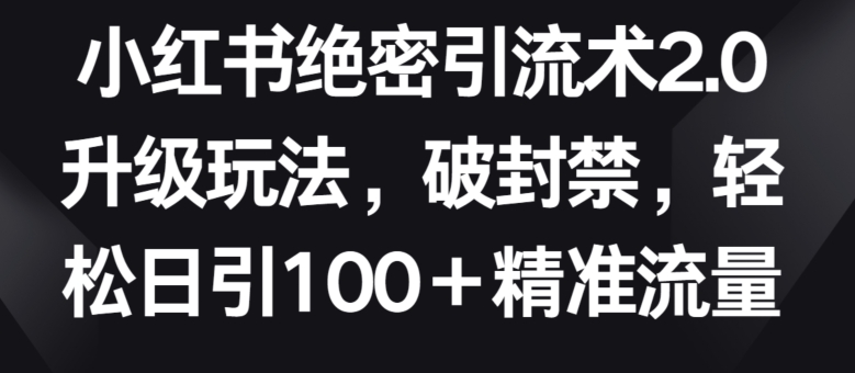 小红书绝密引流术2.0升级玩法，破封禁，轻松日引100+精准流量【揭秘】-86资源库