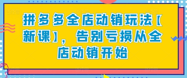 拼多多全店动销玩法【新课】，告别亏损从全店动销开始-86资源库