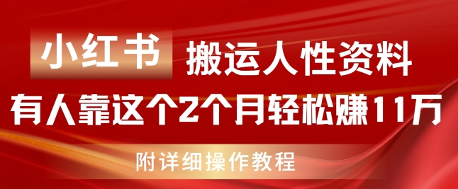 小红书搬运人性资料，有人靠这个2个月轻松赚11w，附教程【揭秘】-86资源库