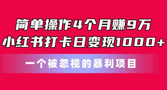 简单操作4个月赚9w，小红书打卡日变现1k，一个被忽视的暴力项目【揭秘】-86资源库