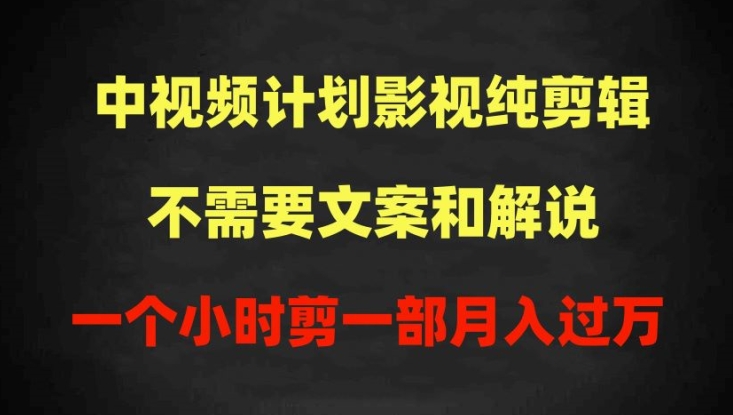 中视频计划影视纯剪辑，不需要文案和解说，一个小时剪一部，100%过原创月入过万【揭秘】-86资源库
