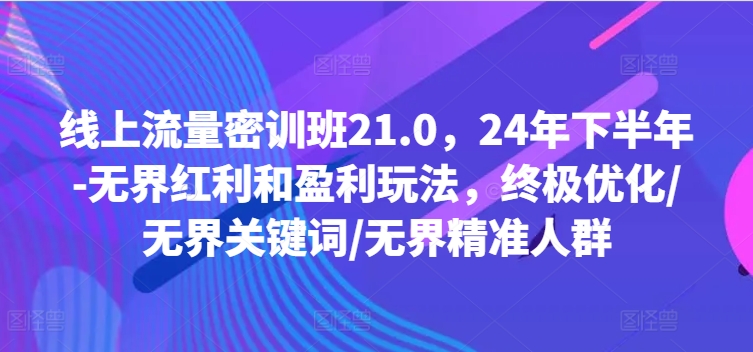线上流量密训班21.0，24年下半年-无界红利和盈利玩法，终极优化/无界关键词/无界精准人群-86资源库