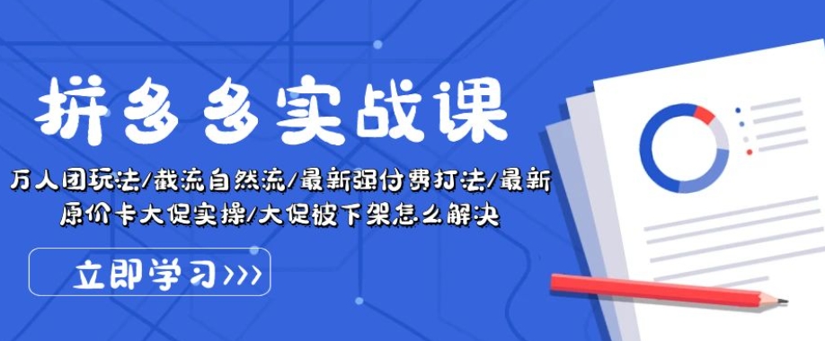 拼多多实战课：万人团玩法/截流自然流/最新强付费打法/最新原价卡大促..-86资源库