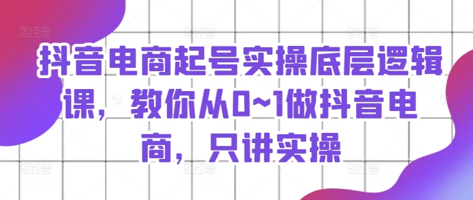 抖音电商起号实操底层逻辑课，教你从0~1做抖音电商，只讲实操-86资源库