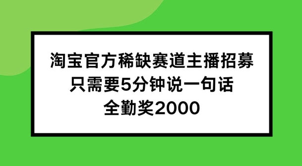 淘宝官方稀缺赛道主播招募 ，只需要5分钟说一句话， 全勤奖2000【揭秘】-86资源库
