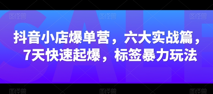 抖音小店爆单营，六大实战篇，7天快速起爆，标签暴力玩法-86资源库