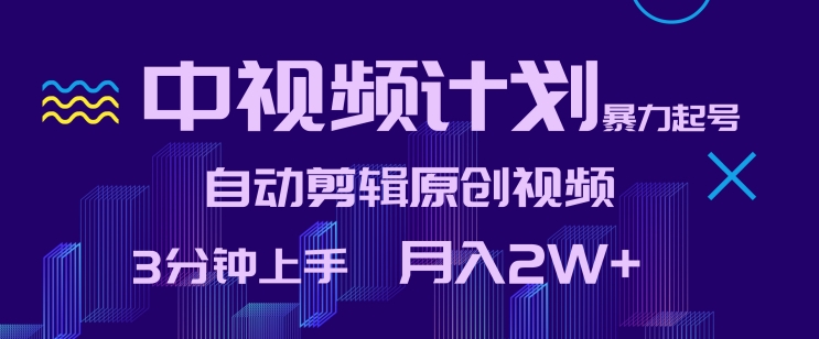 中视频计划暴力起号，自动剪辑原创视频，3分钟上手，月入2W+【揭秘】-86资源库