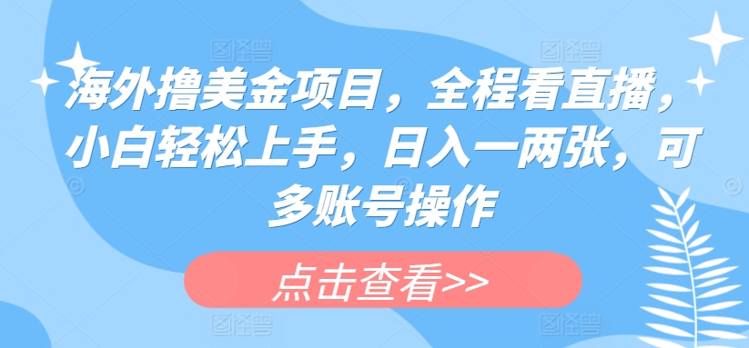 海外撸美金项目，全程看直播，小白轻松上手，日入一两张，可多账号操作【揭秘】-86资源库